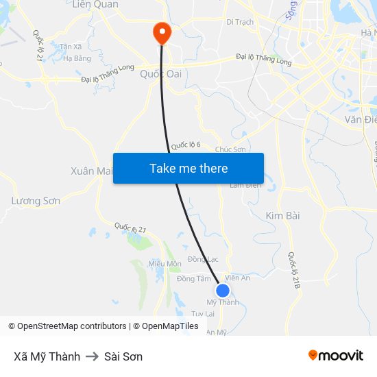 Xã Mỹ Thành to Sài Sơn map