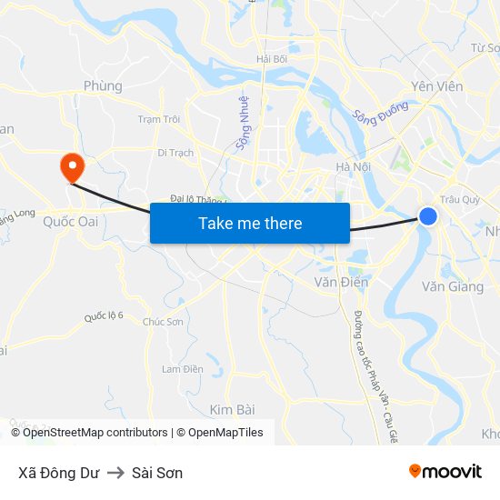 Xã Đông Dư to Sài Sơn map
