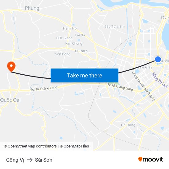 Cống Vị to Sài Sơn map