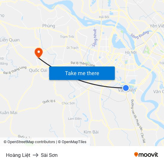 Hoàng Liệt to Sài Sơn map