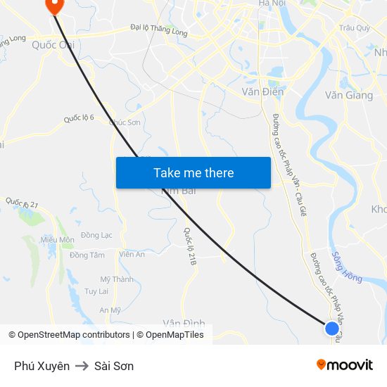 Phú Xuyên to Sài Sơn map