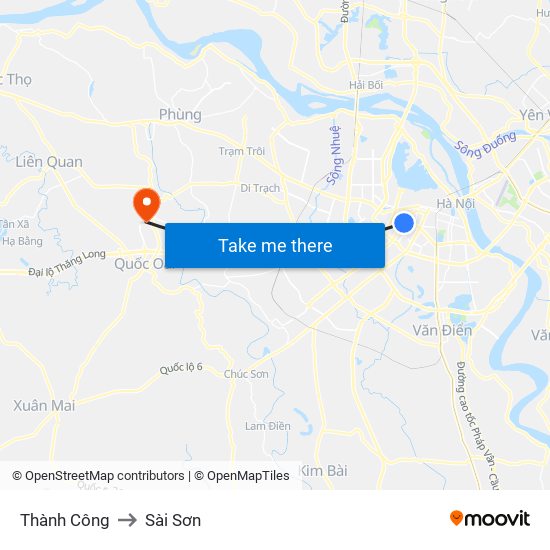 Thành Công to Sài Sơn map