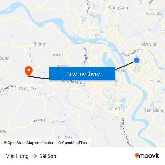 Việt Hưng to Sài Sơn map