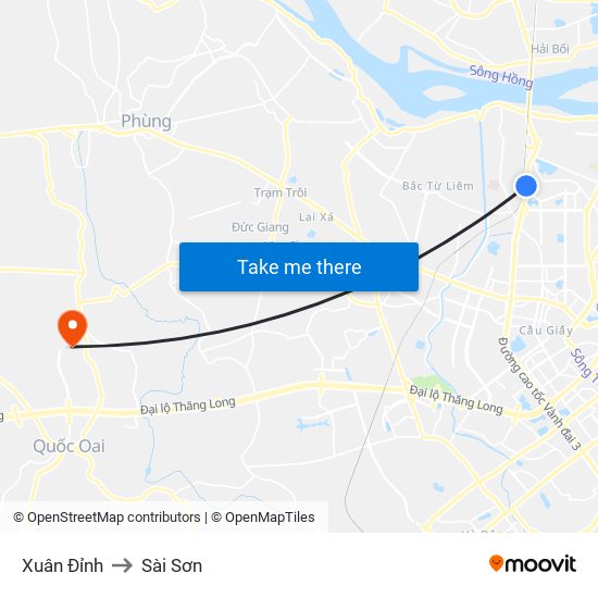 Xuân Đỉnh to Sài Sơn map