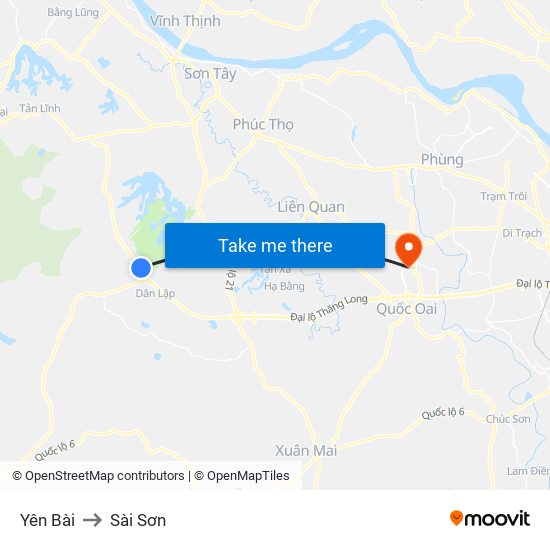 Yên Bài to Sài Sơn map