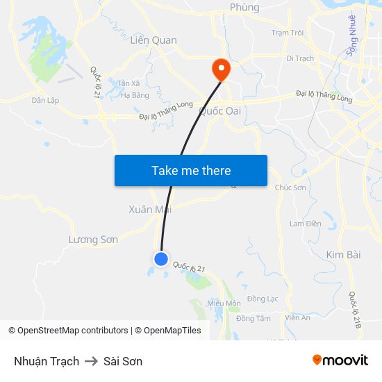 Nhuận Trạch to Sài Sơn map