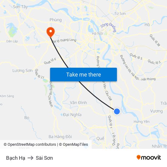 Bạch Hạ to Sài Sơn map