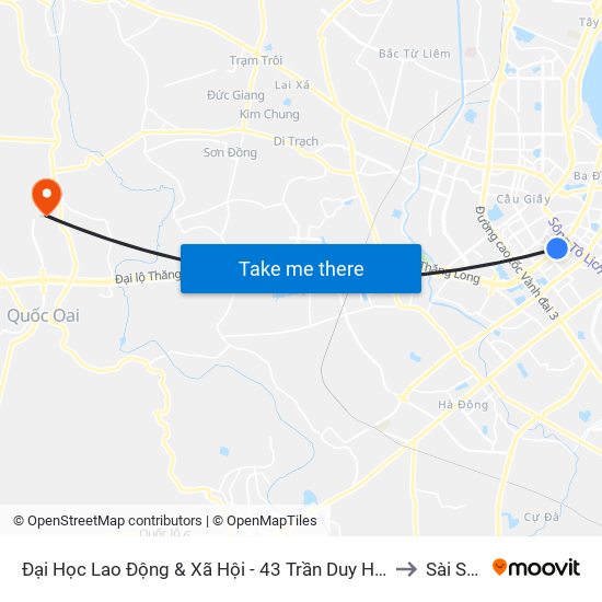 Đại Học Lao Động & Xã Hội - 43 Trần Duy Hưng to Sài Sơn map