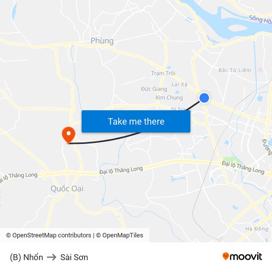 (B) Nhổn to Sài Sơn map