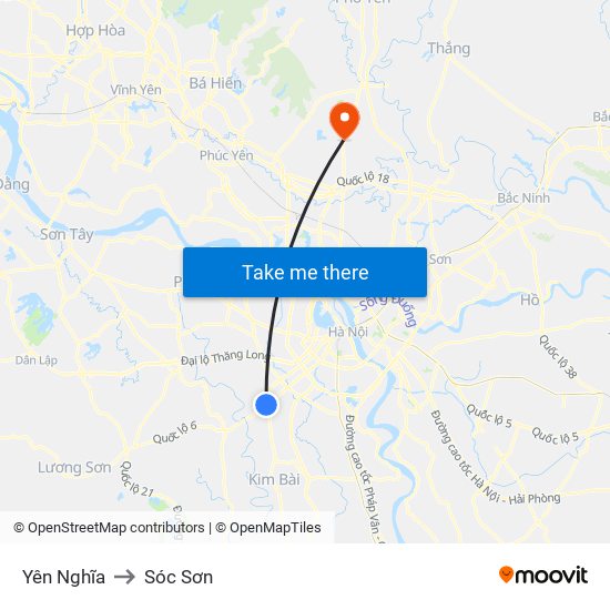 Yên Nghĩa to Sóc Sơn map