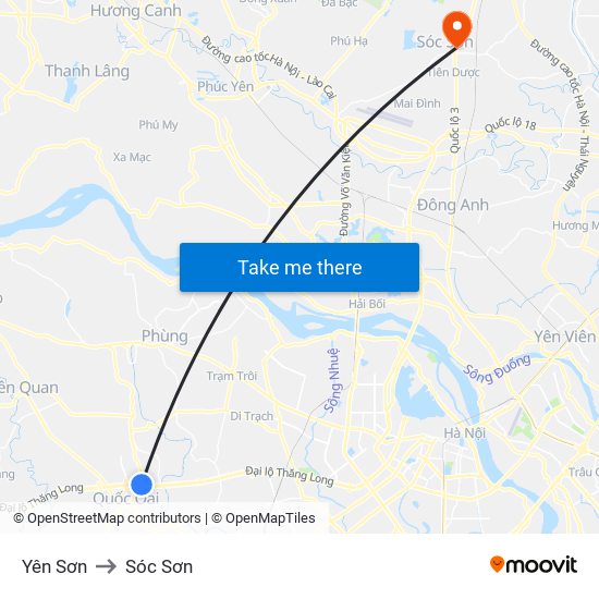 Yên Sơn to Sóc Sơn map