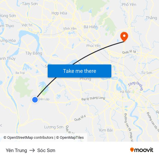 Yên Trung to Sóc Sơn map