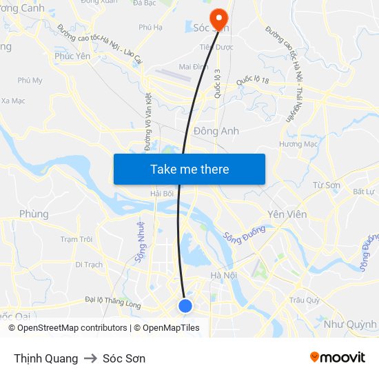 Thịnh Quang to Sóc Sơn map