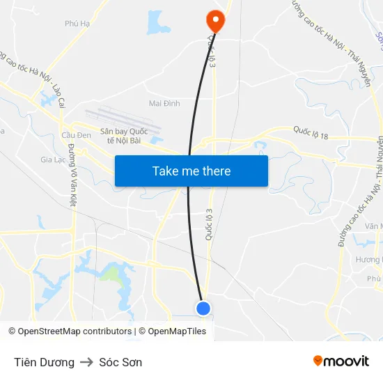 Tiên Dương to Sóc Sơn map