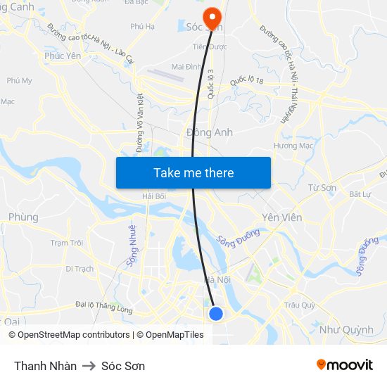 Thanh Nhàn to Sóc Sơn map