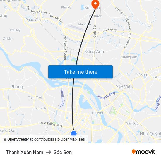 Thanh Xuân Nam to Sóc Sơn map