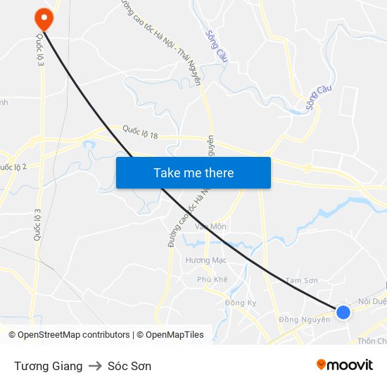 Tương Giang to Sóc Sơn map