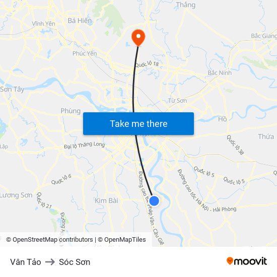 Vân Tảo to Sóc Sơn map