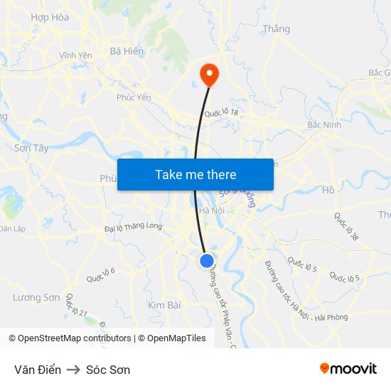 Văn Điển to Sóc Sơn map