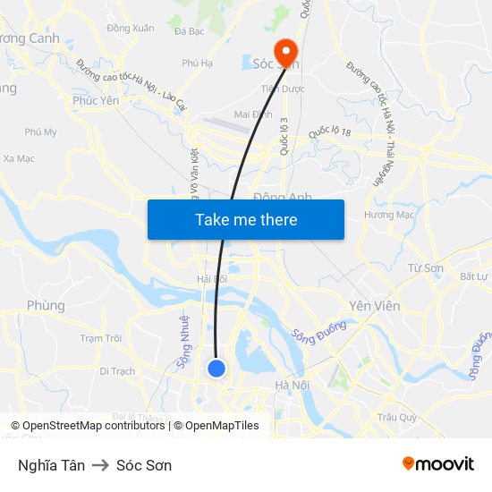 Nghĩa Tân to Sóc Sơn map