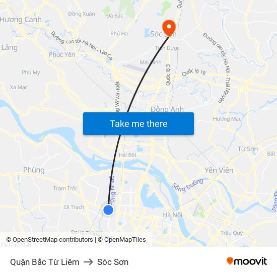 Quận Bắc Từ Liêm to Sóc Sơn map