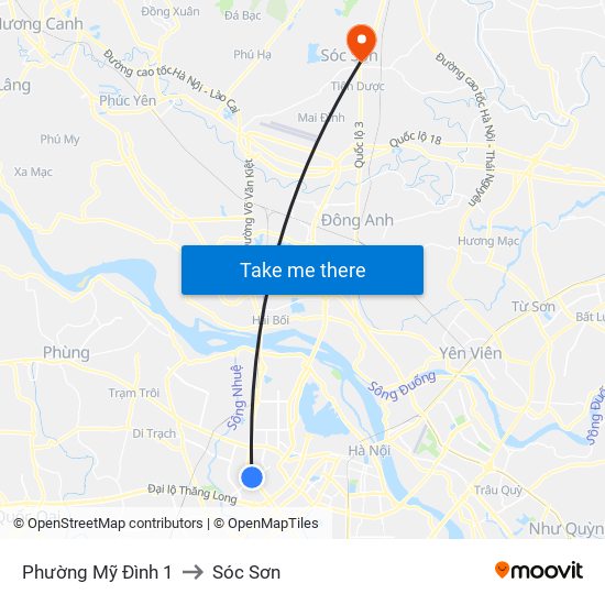 Phường Mỹ Đình 1 to Sóc Sơn map