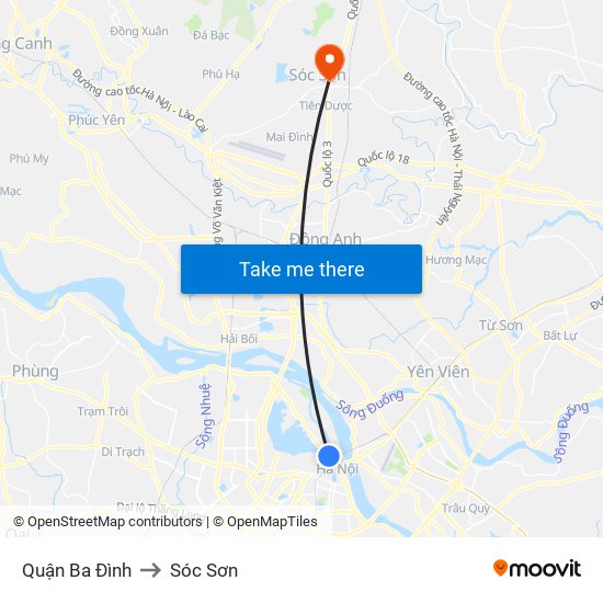 Quận Ba Đình to Sóc Sơn map