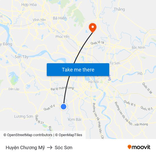 Huyện Chương Mỹ to Sóc Sơn map