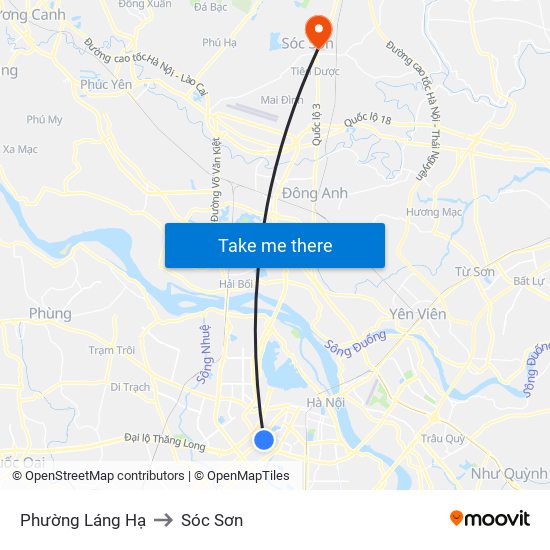 Phường Láng Hạ to Sóc Sơn map