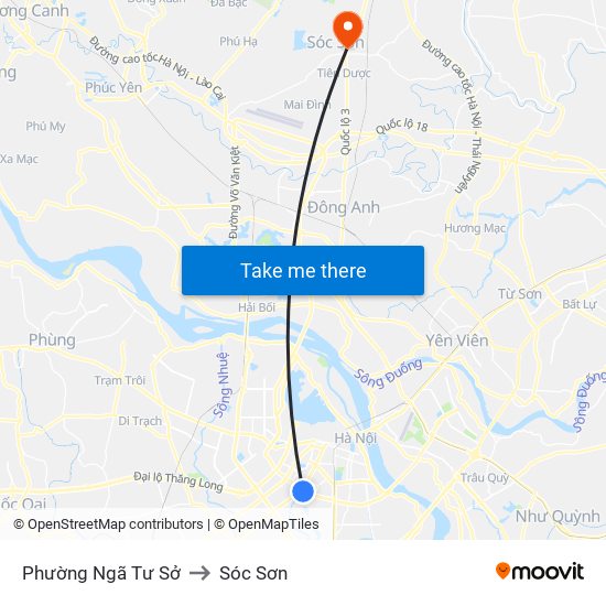 Phường Ngã Tư Sở to Sóc Sơn map