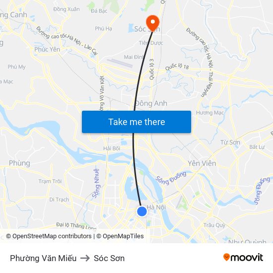 Phường Văn Miếu to Sóc Sơn map