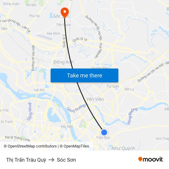 Thị Trấn Trâu Quỳ to Sóc Sơn map