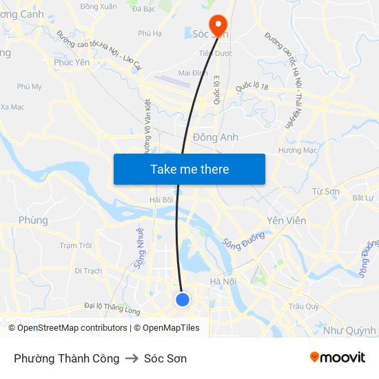 Phường Thành Công to Sóc Sơn map