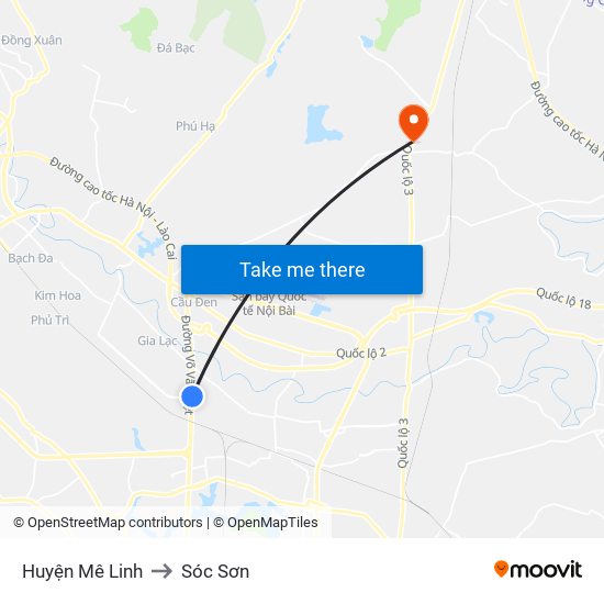 Huyện Mê Linh to Sóc Sơn map