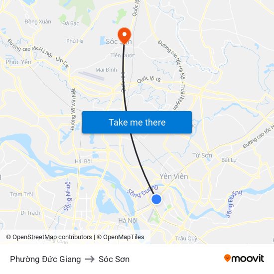 Phường Đức Giang to Sóc Sơn map