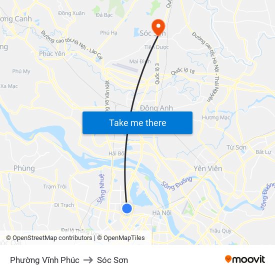 Phường Vĩnh Phúc to Sóc Sơn map