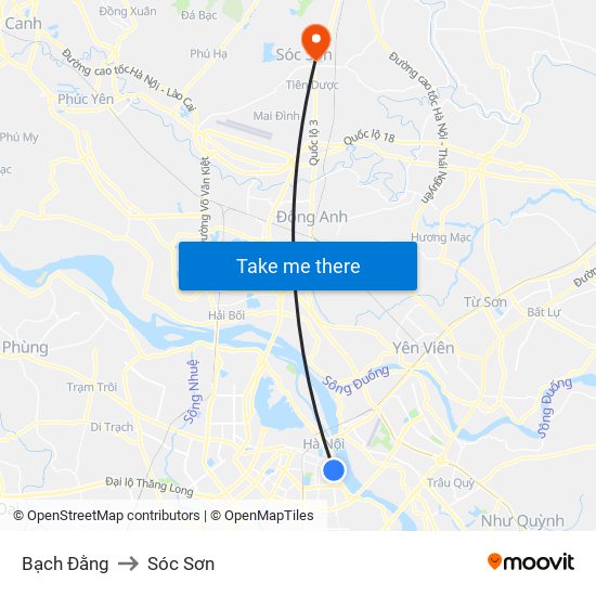 Bạch Đằng to Sóc Sơn map