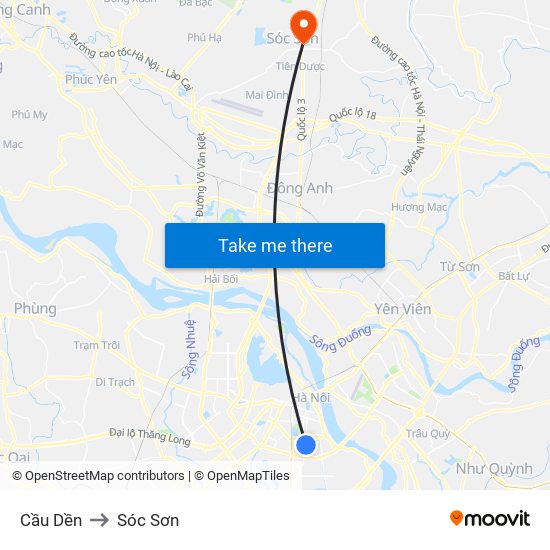 Cầu Dền to Sóc Sơn map