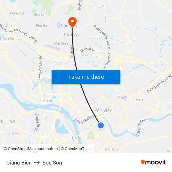 Giang Biên to Sóc Sơn map
