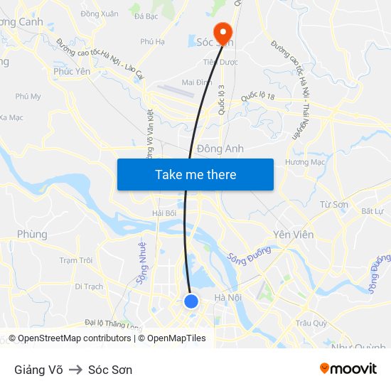 Giảng Võ to Sóc Sơn map