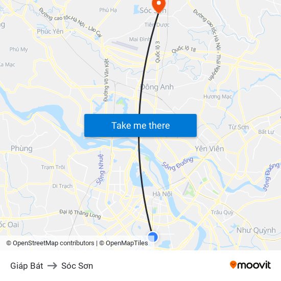 Giáp Bát to Sóc Sơn map