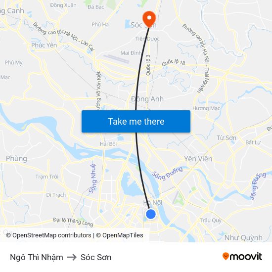 Ngô Thì Nhậm to Sóc Sơn map