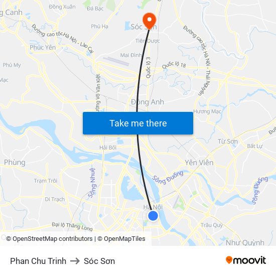 Phan Chu Trinh to Sóc Sơn map