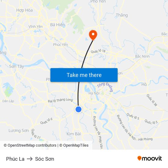 Phúc La to Sóc Sơn map