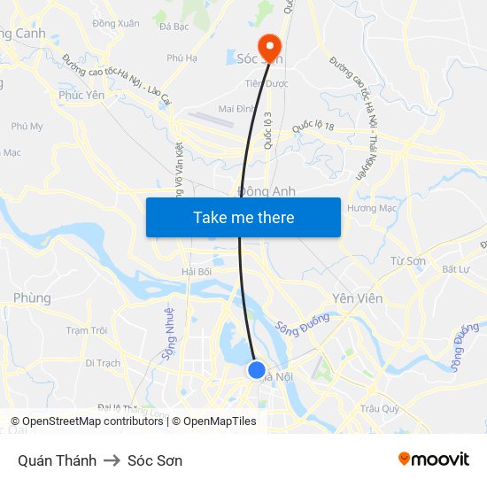 Quán Thánh to Sóc Sơn map