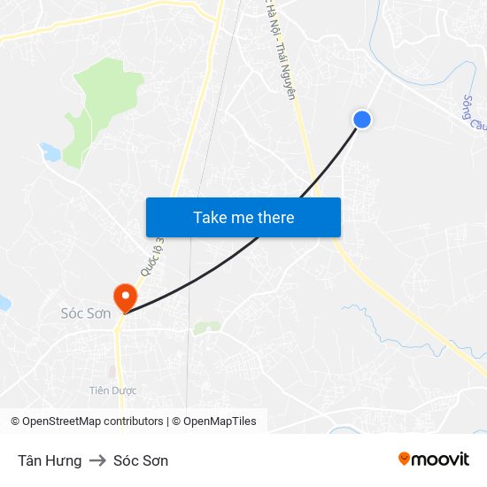 Tân Hưng to Sóc Sơn map
