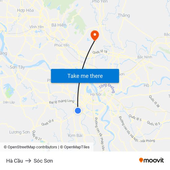 Hà Cầu to Sóc Sơn map
