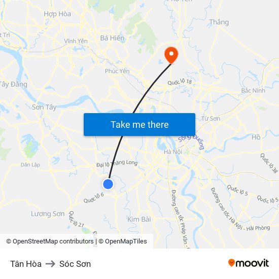 Tân Hòa to Sóc Sơn map