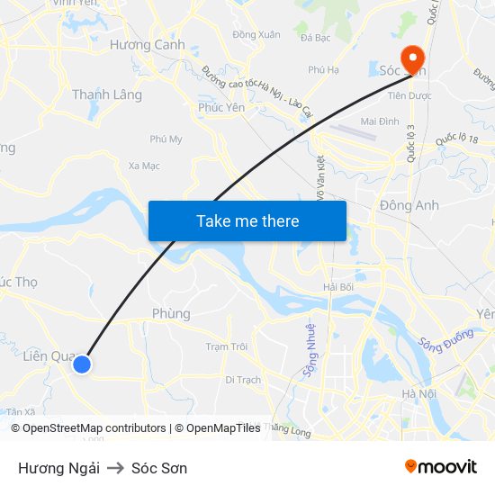 Hương Ngải to Sóc Sơn map