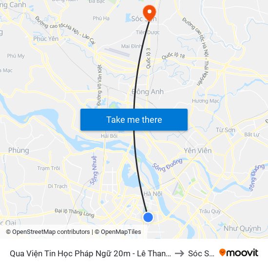 Qua Viện Tin Học Pháp Ngữ 20m - Lê Thanh Nghị to Sóc Sơn map